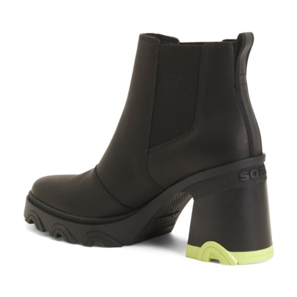 NEW SOREL Leather Brex Heel Chelsea Booties Black/green 825 7s3 - Picture 6 of 14